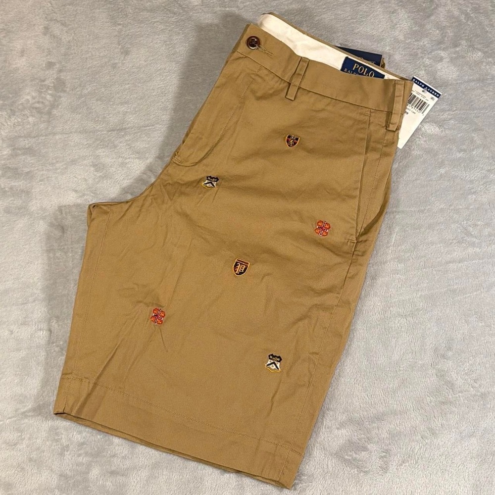 NWT Polo Ralph Lauren Embroidered Chino Shorts | Luxury Tan | 29